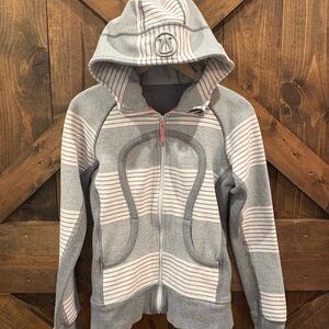 lululemon athletica Gray and White Striped Hoodie